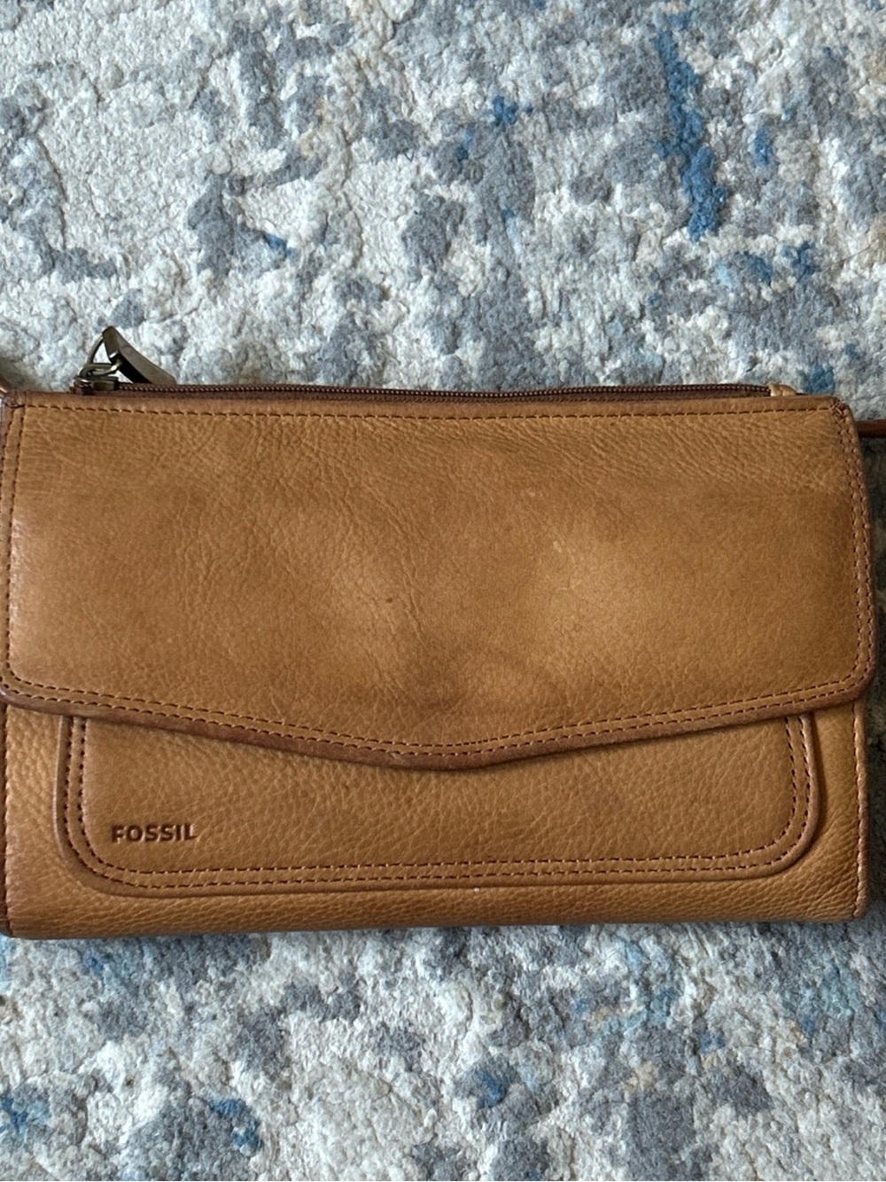 Fossil Cognac Leather crossbody wallet